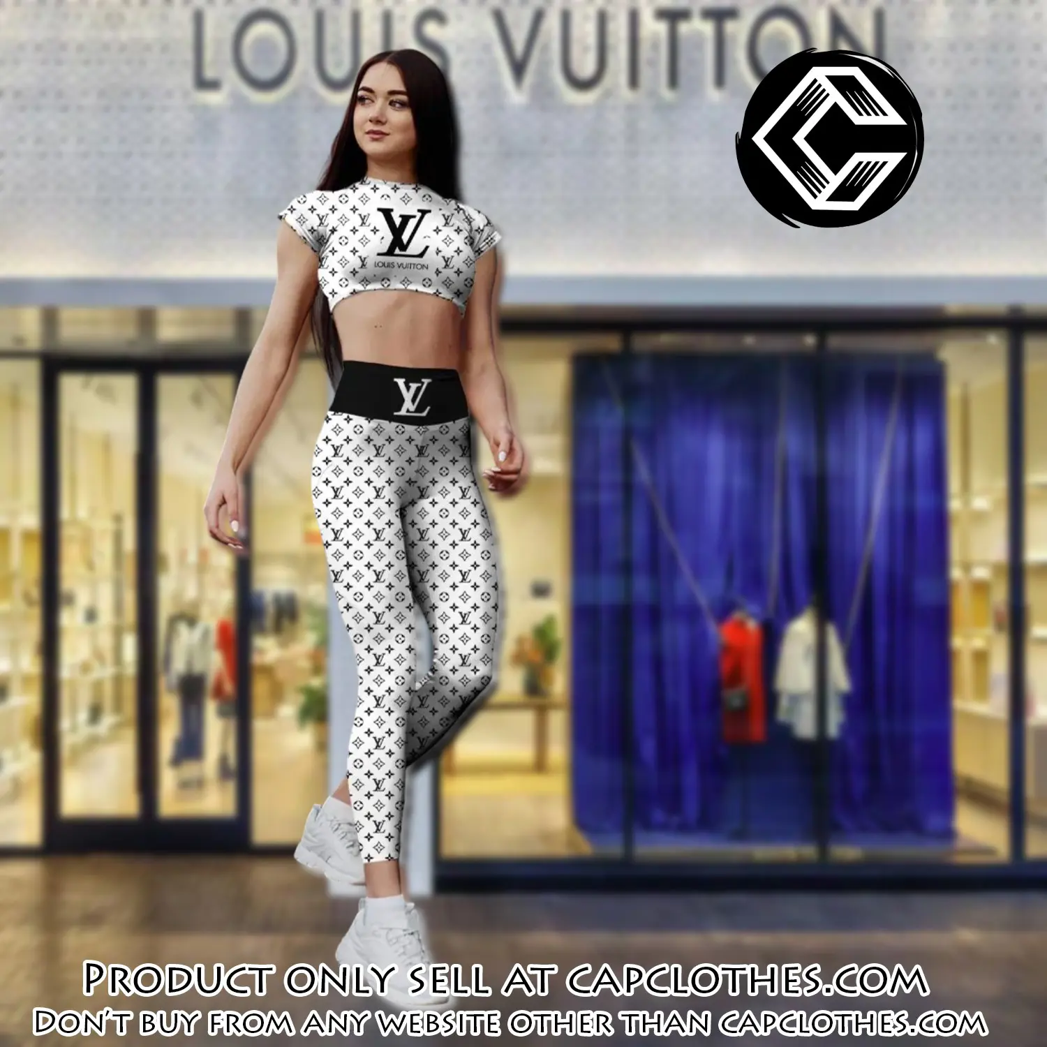 White louis vuitton sportwear combo luxury brand crop top tshirt and legging for women ctl1011 cc0108367